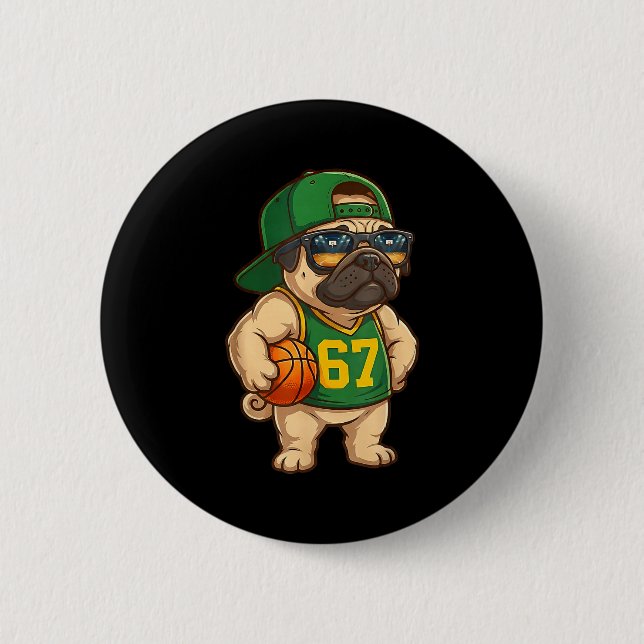 Pug Basketball Dog 67 Gen Alpha Slang Srts Men Boy Button (Front)