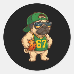 Pug Basketball Dog 67 Gen Alpha Slang Srts Men Boy Classic Round Sticker