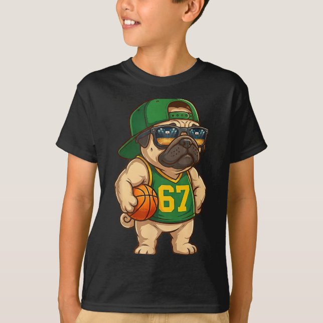 Pug Basketball Dog 67 Gen Alpha Slang Srts Men Boy T-Shirt (Front)