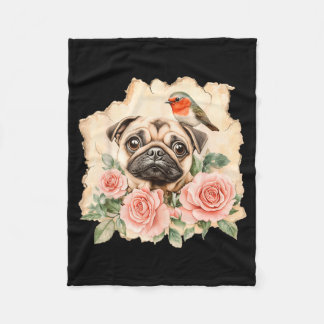 Pug bird cute dog funny pug fleece blanket