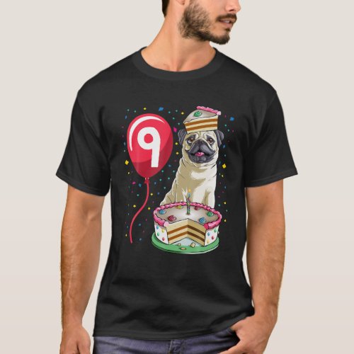 Pug Birthday Cake 9Th T Dog Kids Boys Girls Gift P T_Shirt