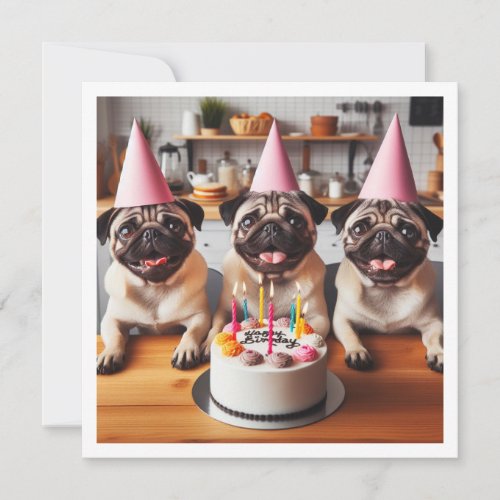 Pug birthday card Pug card Pug  Invitation