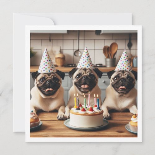 Pug birthday card Pug card Pug  Invitation