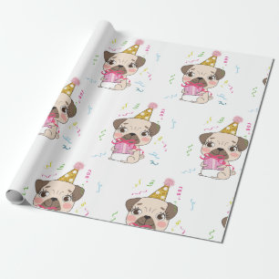 Pug Birthday Cute Dog Pattern Wrapping Paper