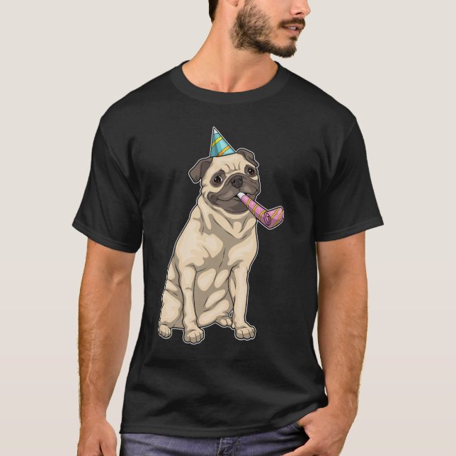 Pug Birthday Horn Party hat T-Shirt (Front)