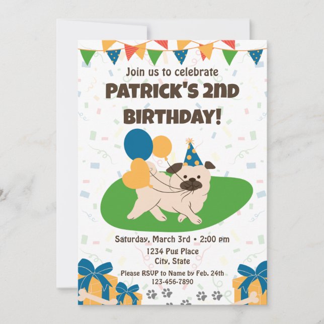 Pug Birthday Invitation (Front)