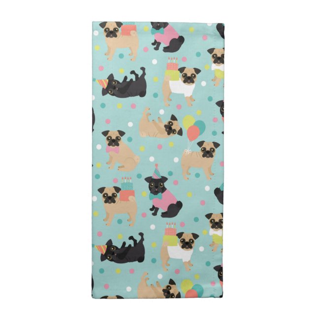 Pug Birthday Party Celebration Cloth Napkin (Half Fold)