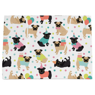 Pug Birthday Party Celebration Large Gift Bag