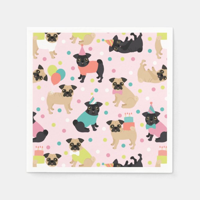 Pug Birthday Party Celebration Napkins (Front)