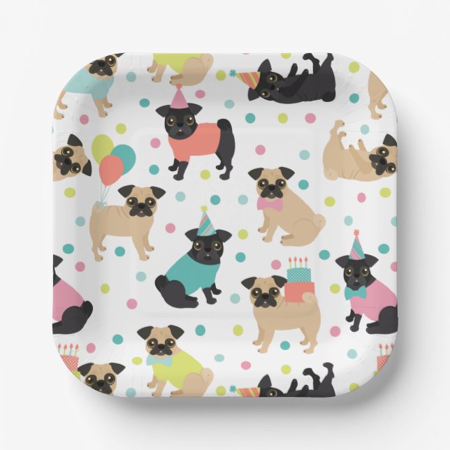 Pug Birthday Party Celebration Paper Plates (Front)
