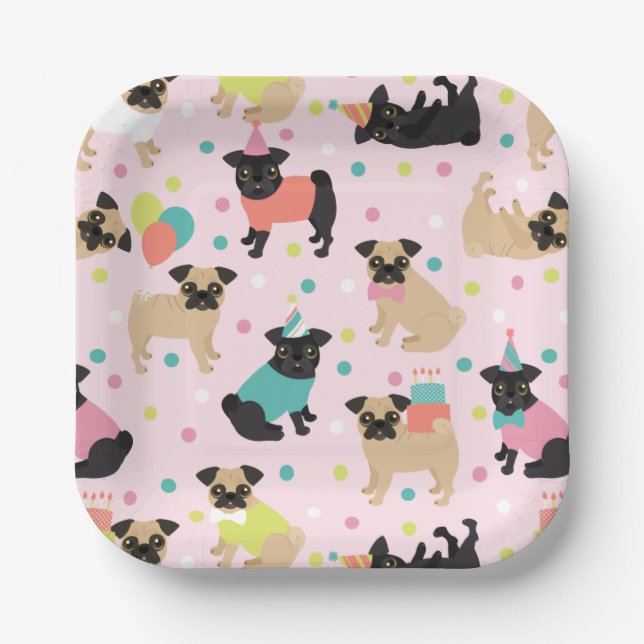 Pug Birthday Party Celebration Paper Plates (Front)