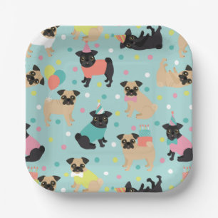 Pug Birthday Party Celebration Paper Plates