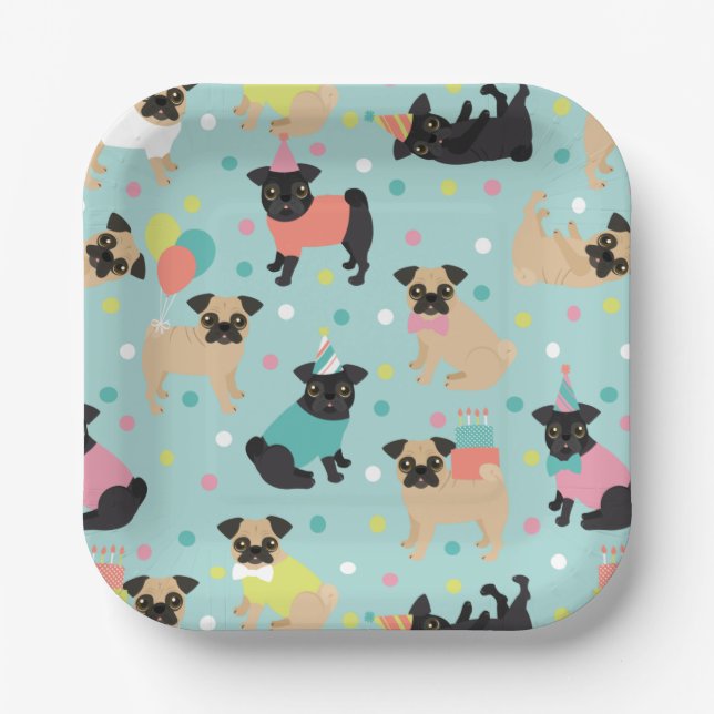 Pug Birthday Party Celebration Paper Plates (Front)