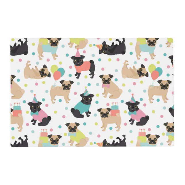 Pug Birthday Party Celebration Placemat (Front)
