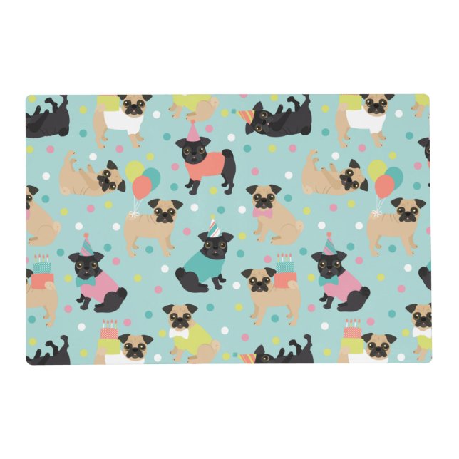 Pug Birthday Party Celebration Placemat (Front)