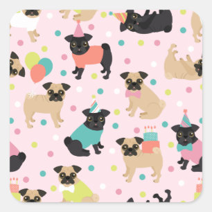 Pug Birthday Party Celebration Square Sticker
