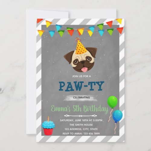 Pug birthday party invitation
