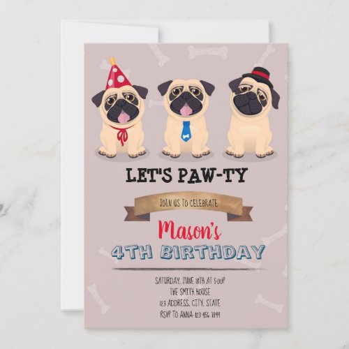 Pug Birthday party invitation