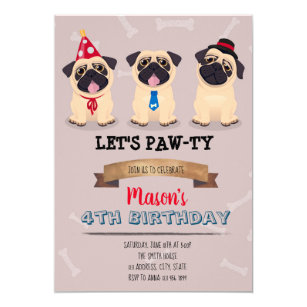 Pug Birthday Invitations Zazzle