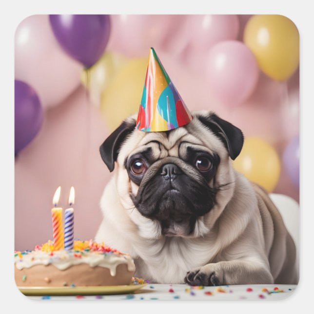 Pug Birthday Party Square Sticker (Front)