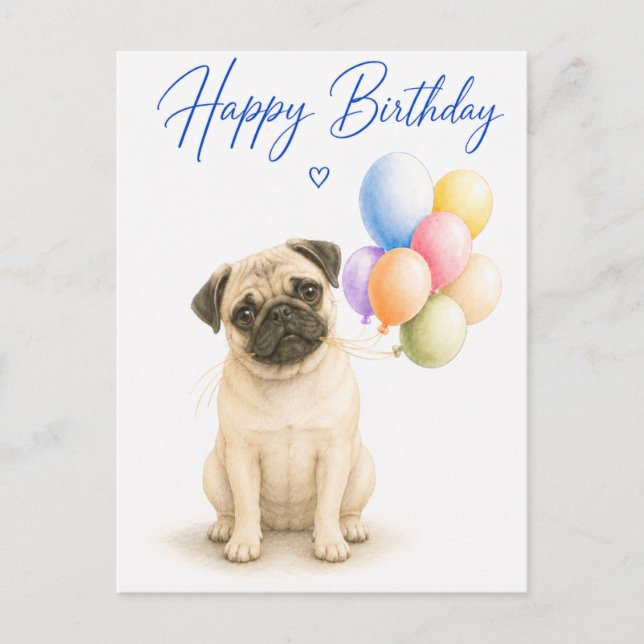 Pug Birthday Postcard (Front)