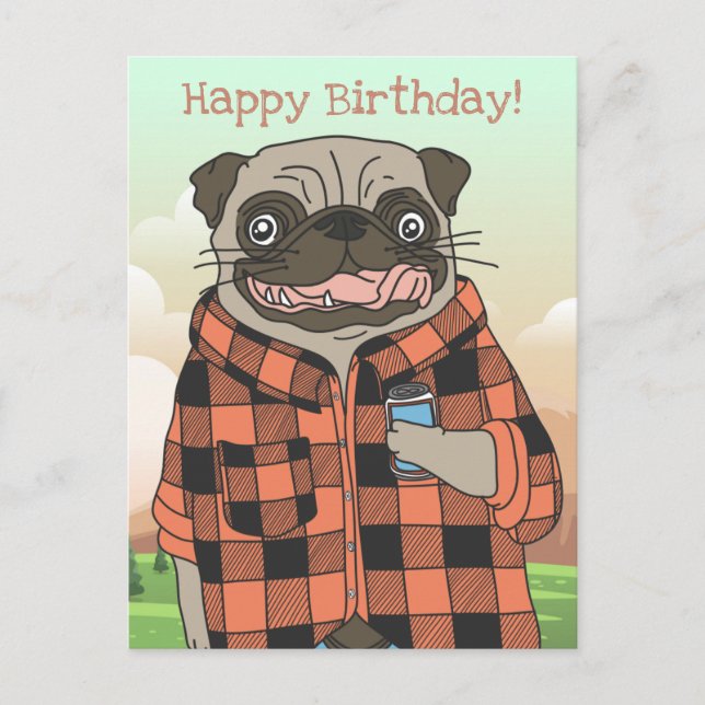 Pug Birthday Postcard (Front)
