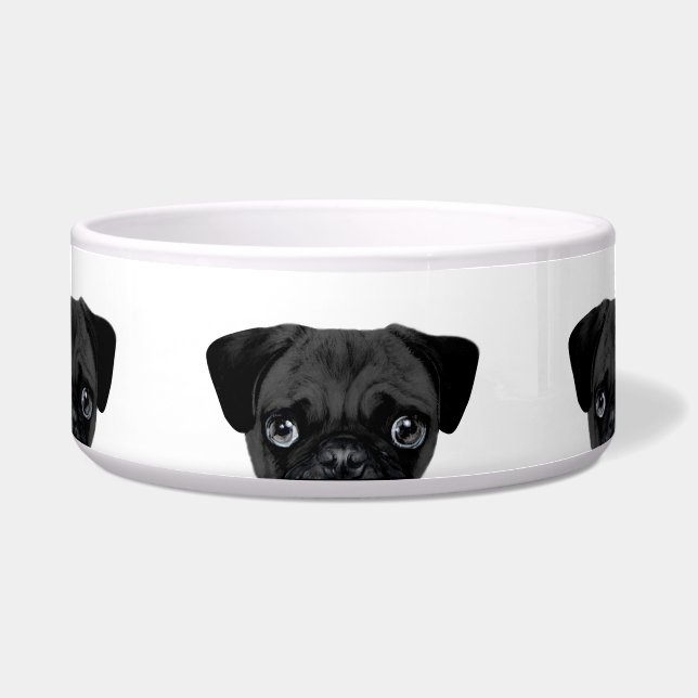 Pug Black  ceramic dog feeding Bowl (Front)
