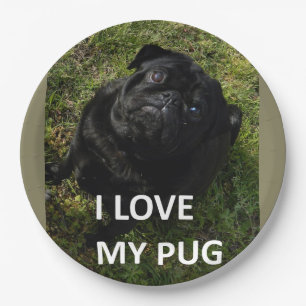 pug black love w pic paper plates