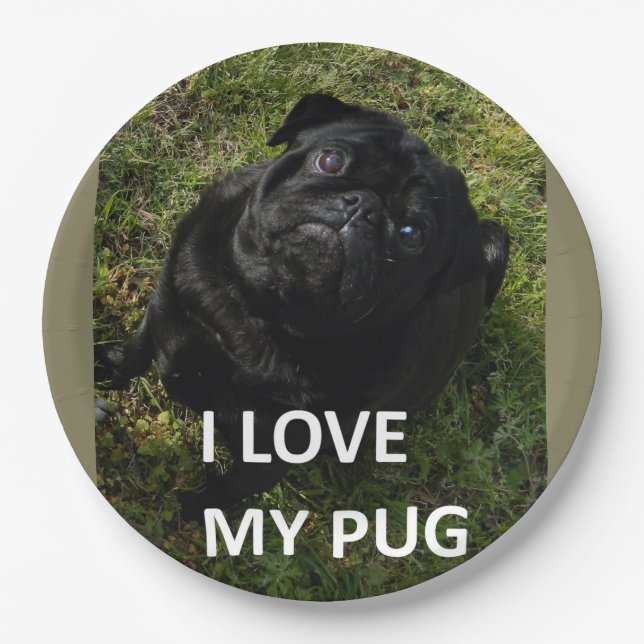 pug black love w pic paper plates (Front)