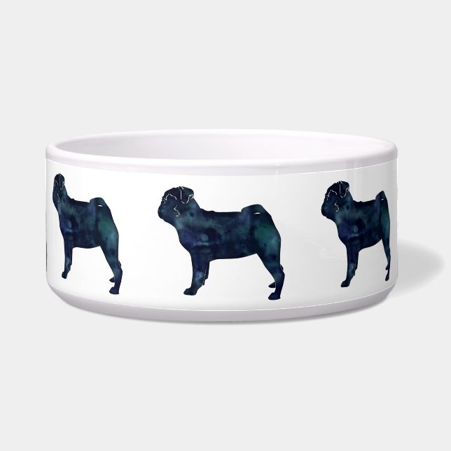 Pug black watercolor silhouette bowl (Front)
