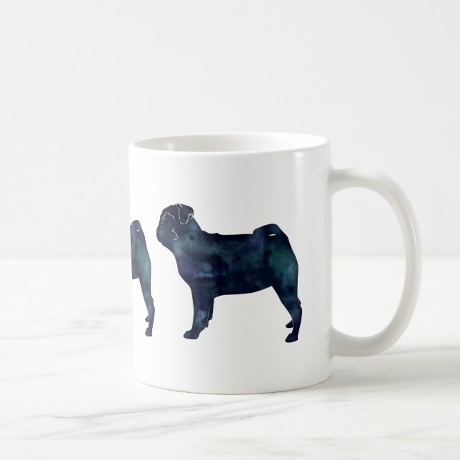 Pug black watercolor silhouette coffee mug (Right)