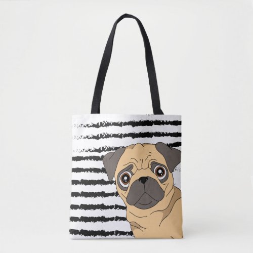 Pug black white pattern design tote bag