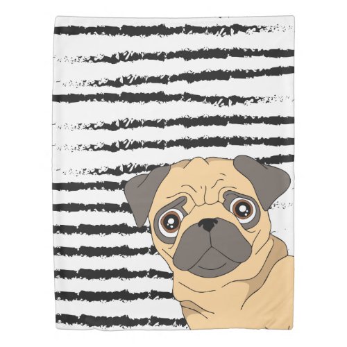 Pug black white pattern duvet cover