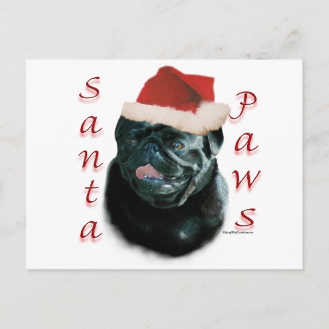 Pug (blk) Santa Paws Holiday Postcard (Front)