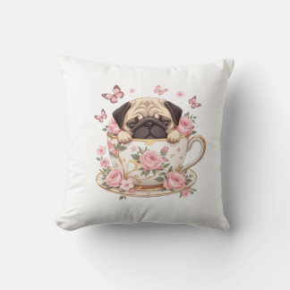 Pug Blossom Dreams Throw Pillow – Cute Floral Pug 