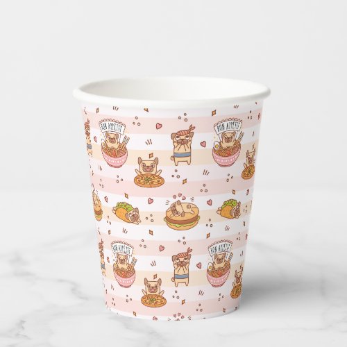 Pug Bon Appetit Hamburger Taco Food Paper Cups