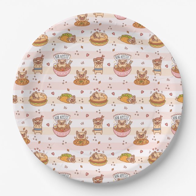 Pug Bon Appetit Hamburger Taco Food Paper Plates (Front)