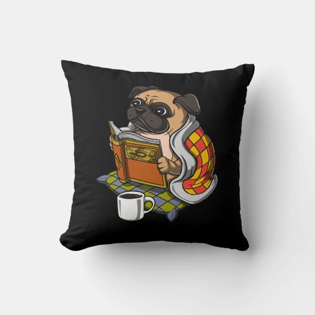 Pug Book Reading Lover Dog Cute Pet Throw Pillow (Front)