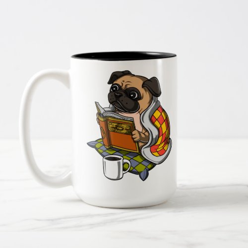 Pug Book Reading Lover Dog Cute Pet Two_Tone Coffee Mug