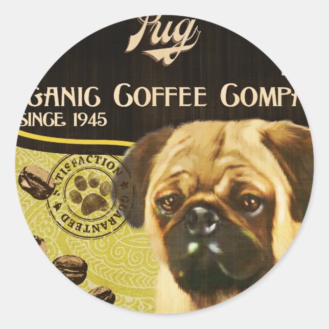 Pug Brand – Organic Coffee Company Classic Round Sticker (Front)