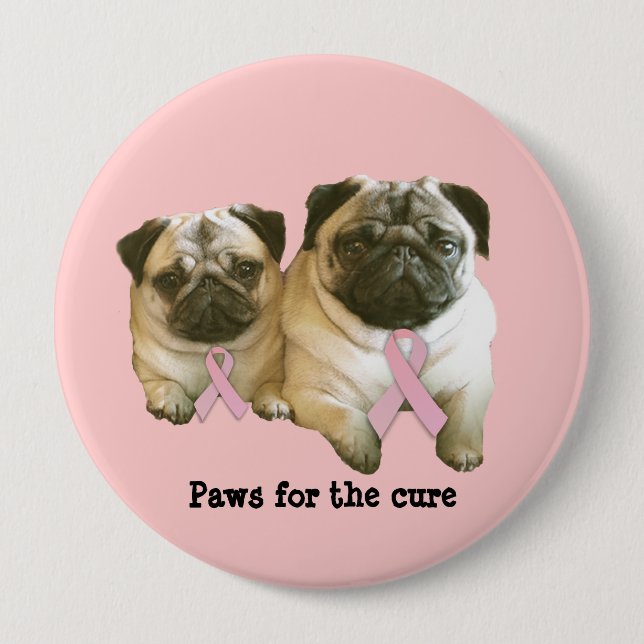 Pug  Breast Cancer Button (Front)