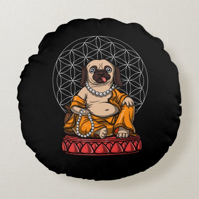 Pug Buddha Dog Zen Yoga Meditation Pet Round Pillow (Front)