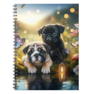 Pug & Bulldog Puppy Best Friends Floral Notebook