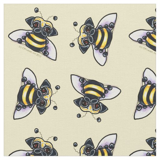 Pug Bumble Bees Butter White Fabric