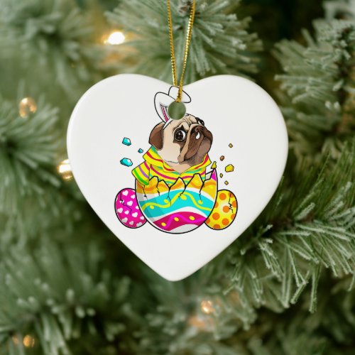 Pug Bunny Ears Eggs Easter Day Cute Dog Lover Ceramic Ornament