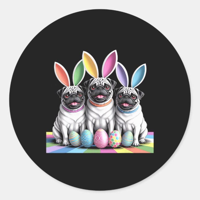 Pug Bunny Pals Easter Fun! Cute Dogs Spring Holida Classic Round Sticker (Front)