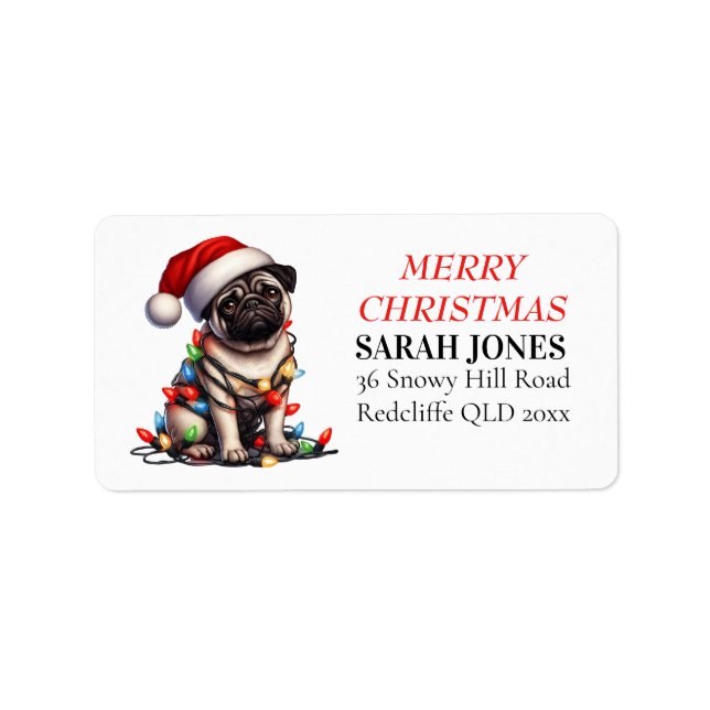 Pug Caine Cute Merry Christmas Wishes  Label (Front)