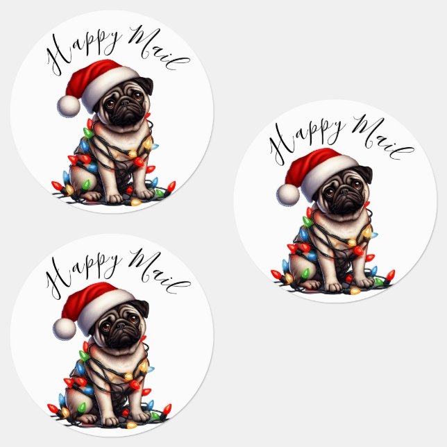 Pug Caine Modern Cute Watercolor Retro Classic Labels (Group)