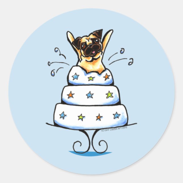 Pug Cake Trick Classic Round Sticker (Front)