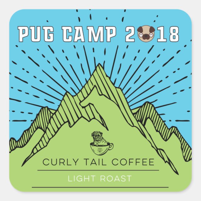 Pug Camp 2018 Curly Tail Coffee Light Roast Square Sticker (Front)